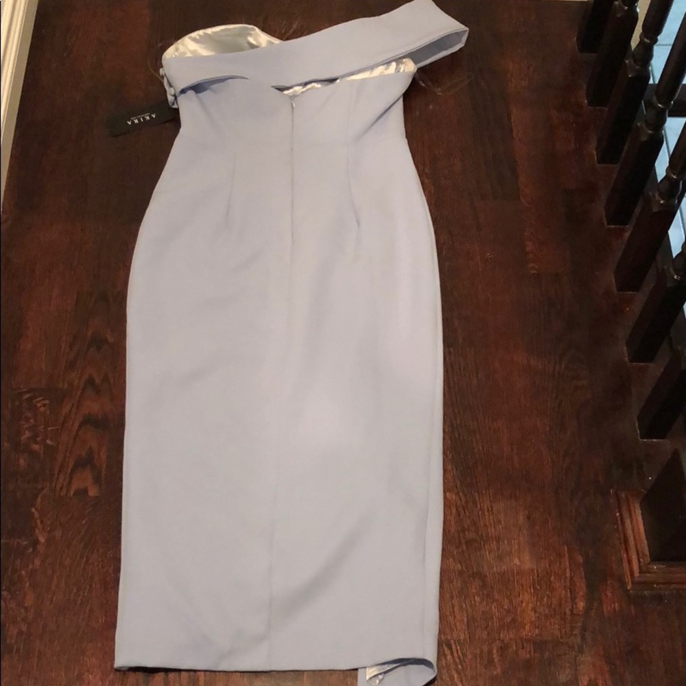 NEW Akira Dusty Blue One Shoulder Midiw/Slit Dress - Picture 5 of 8